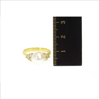 18K Pearl 0.24 Ctw Diamond Classic Engagement Yellow Gold Ring, Size 8.25