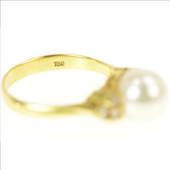 18K Pearl 0.24 Ctw Diamond Classic Engagement Yellow Gold Ring, Size 8.25