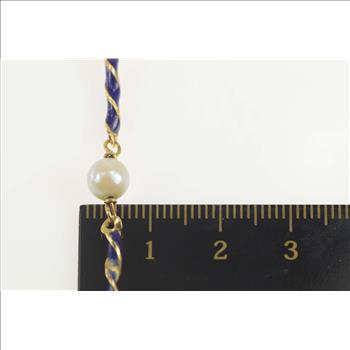 18K Pearl Blue Enamel Twist Bar Statement Yellow Gold Bracelet 7