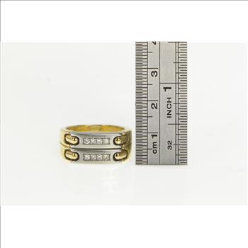 18K Pequignet Diamond Platinum Chain Yellow Gold Ring, Size 8.5