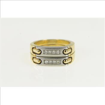 18K Pequignet Diamond Platinum Chain Yellow Gold Ring, Size 8.5