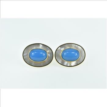 18K Peter Brams Design Mother of Pearl Turquoise Yellow Gold Earrings