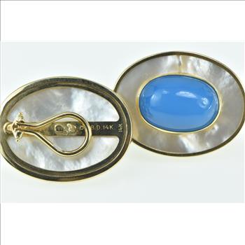 18K Peter Brams Design Mother of Pearl Turquoise Yellow Gold Earrings