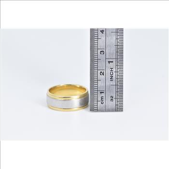 18K Platinum 7.6mm Men's Grooved Wedding Band Yellow Gold Ring, Size 7.75