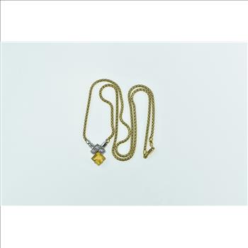 18K Princess Citrine Diamond Popcorn Designer Yellow Gold Necklace 16.25