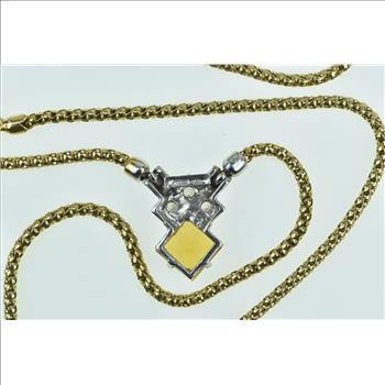 18K Princess Citrine Diamond Popcorn Designer Yellow Gold Necklace 16.25