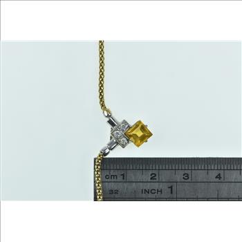 18K Princess Citrine Diamond Popcorn Designer Yellow Gold Necklace 16.25
