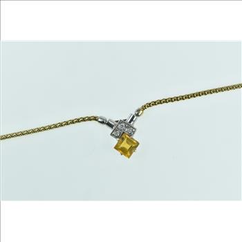 18K Princess Citrine Diamond Popcorn Designer Yellow Gold Necklace 16.25