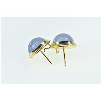 18K Purple Moonstone Cabochon Round Vintage Stud Yellow Gold Earrings