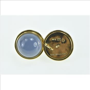 18K Purple Moonstone Cabochon Round Vintage Stud Yellow Gold Earrings