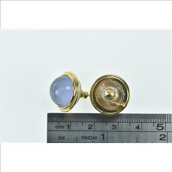 18K Purple Moonstone Cabochon Round Vintage Stud Yellow Gold Earrings