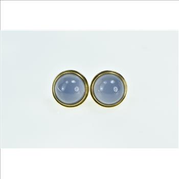 18K Purple Moonstone Cabochon Round Vintage Stud Yellow Gold Earrings