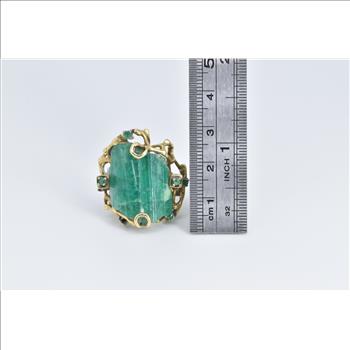 18K Raw Natural Emerald Vintage Tree Cocktail Yellow Gold Ring, Size 6.5