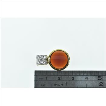 18K Round Faceted Carnelian 0.32 Ctw Diamond Yellow Gold Pendant