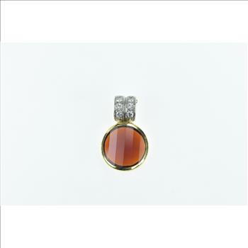 18K Round Faceted Carnelian 0.32 Ctw Diamond Yellow Gold Pendant