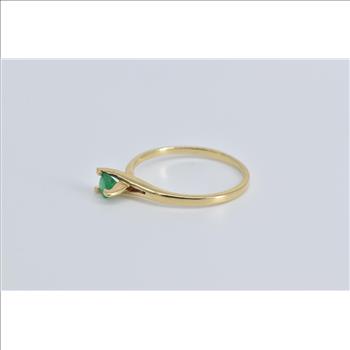 18K Round Natural Emerald Pressure Set Engagement Yellow Gold Ring, Size 7.25