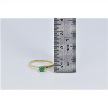 18K Round Natural Emerald Pressure Set Engagement Yellow Gold Ring, Size 7.25