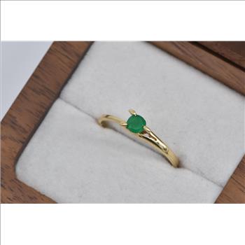 18K Round Natural Emerald Pressure Set Engagement Yellow Gold Ring, Size 7.25