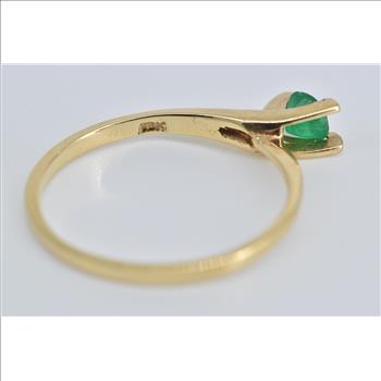 18K Round Natural Emerald Pressure Set Engagement Yellow Gold Ring, Size 7.25