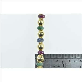 18K Ruby Sapphire Emerald Beaded Italian Designer Yellow Gold Necklace 17