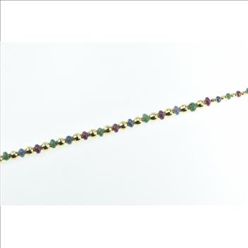 18K Ruby Sapphire Emerald Beaded Italian Designer Yellow Gold Necklace 17