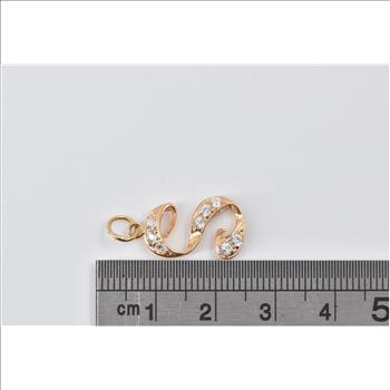 18K S Letter Monogram CZ Enrusted Name Initial Yellow Gold Charm/Pendant