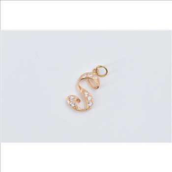 18K S Letter Monogram CZ Enrusted Name Initial Yellow Gold Charm/Pendant