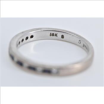 18K Sapphire Diamond Classic Wedding Band White Gold Ring, Size 7.25