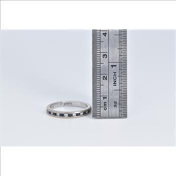 18K Sapphire Diamond Classic Wedding Band White Gold Ring, Size 7.25