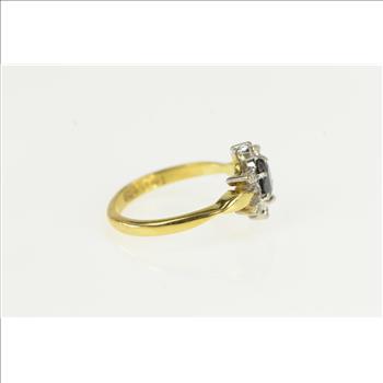 18K Sapphire Diamond Halo Engagement Yellow Gold Ring, Size 6.25