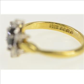18K Sapphire Diamond Halo Engagement Yellow Gold Ring, Size 6.25