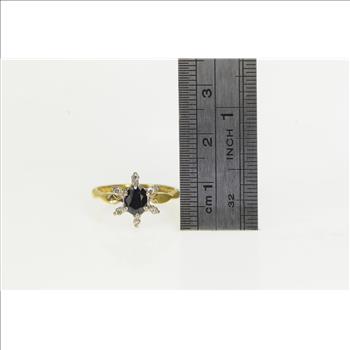 18K Sapphire Diamond Halo Engagement Yellow Gold Ring, Size 6.25