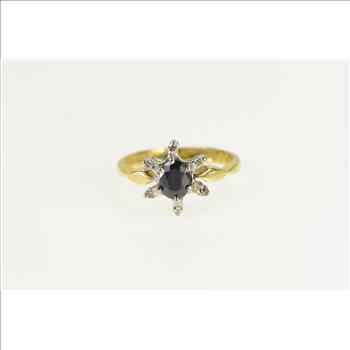 18K Sapphire Diamond Halo Engagement Yellow Gold Ring, Size 6.25