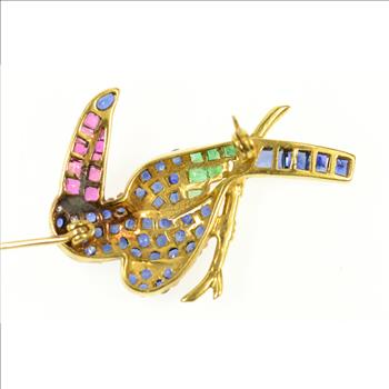 18K Sapphire Diamond Ruby Emerald Parrot Yellow Gold Pin/Brooch