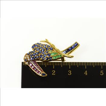 18K Sapphire Diamond Ruby Emerald Parrot Yellow Gold Pin/Brooch