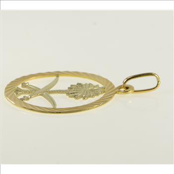 18K Saudi Arabian Seal Sword Palm Medallion Yellow Gold Charm/Pendant