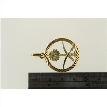 18K Saudi Arabian Seal Sword Palm Medallion Yellow Gold Charm/Pendant
