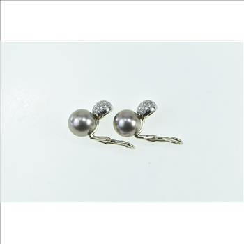 18K Spark 10mm Tahitian Pearl Diamond Clip Back White Gold Earrings