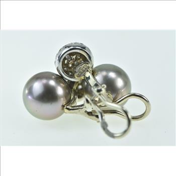 18K Spark 10mm Tahitian Pearl Diamond Clip Back White Gold Earrings