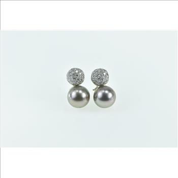 18K Spark 10mm Tahitian Pearl Diamond Clip Back White Gold Earrings