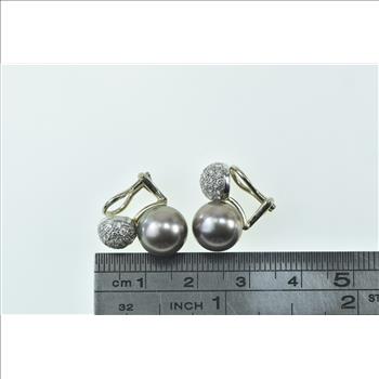 18K Spark 10mm Tahitian Pearl Diamond Clip Back White Gold Earrings