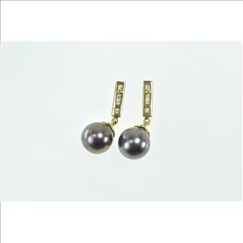 18K Tahitian Pearl Diamond Dangle Statement Yellow Gold Earrings