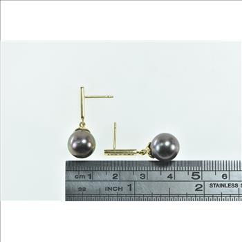 18K Tahitian Pearl Diamond Dangle Statement Yellow Gold Earrings