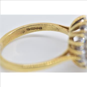 18K Three Stone Opal Diamond Halo Statement Yellow Gold Ring, Size 7.5