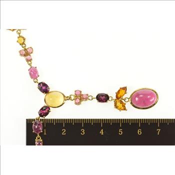 18K Tourmaline Citrine Floral Drop Statement Yellow Gold Necklace 17