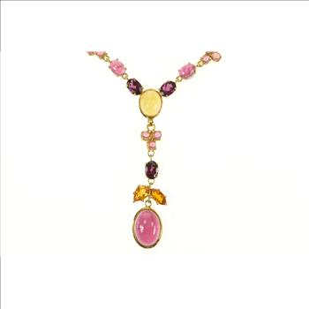 18K Tourmaline Citrine Floral Drop Statement Yellow Gold Necklace 17