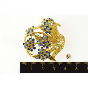 18K Turquoise Enamel Flower Bouquet Basket Yellow Gold Pin/Brooch