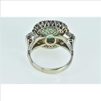 18K Victorian 3.00 Ctw Emerald Diamond Engagement White Gold Ring, Size 6.75