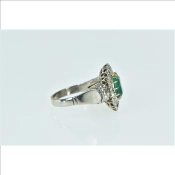 18K Victorian 3.00 Ctw Emerald Diamond Engagement White Gold Ring, Size 6.75
