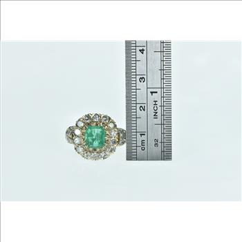 18K Victorian 3.00 Ctw Emerald Diamond Engagement White Gold Ring, Size 6.75